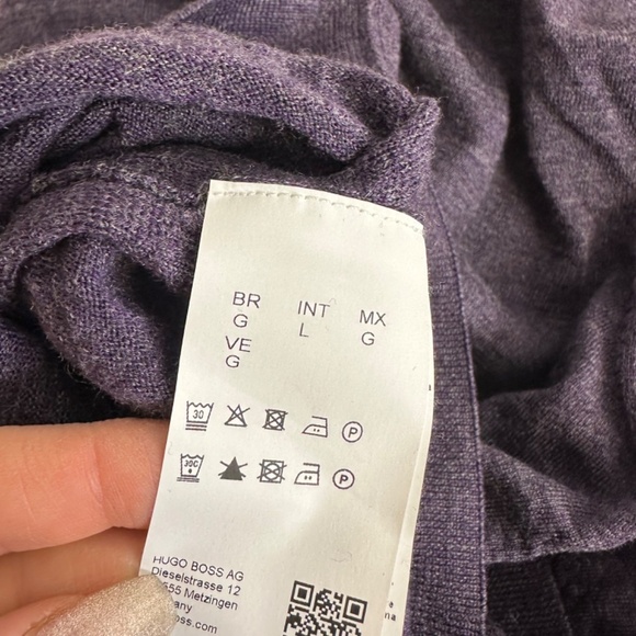 Hugo Boss Slim Fit Crewneck Cozy Knit Purple Sweater 100% Virgin Wool Size L - Picture 10 of 12